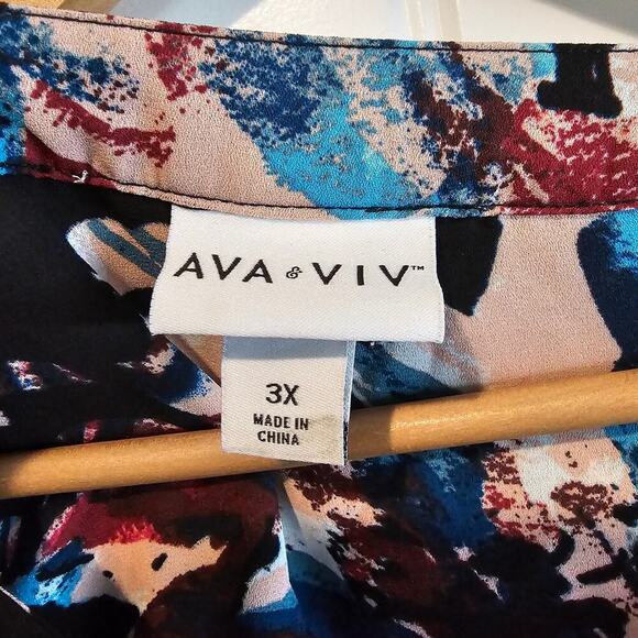 Ava & Viv Floral Blouse Women 3X Black Pink Floral Peasant Career Whimsygoth - Picture 8 of 9